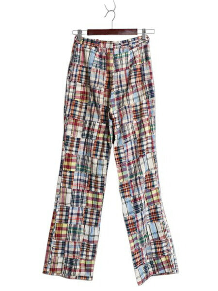 70s 80s ブルックスブラザーズ パッチワーク スラックス パンツ レディース XS 程/ ヴィンテージ マドラス チェック ストレート ノータック