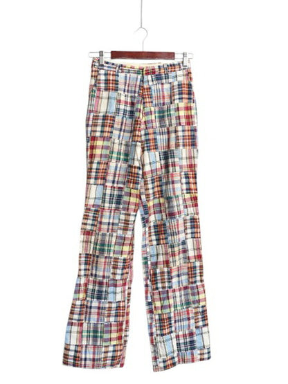 70s 80s ブルックスブラザーズ パッチワーク スラックス パンツ レディース XS 程/ ヴィンテージ マドラス チェック ストレート ノータック