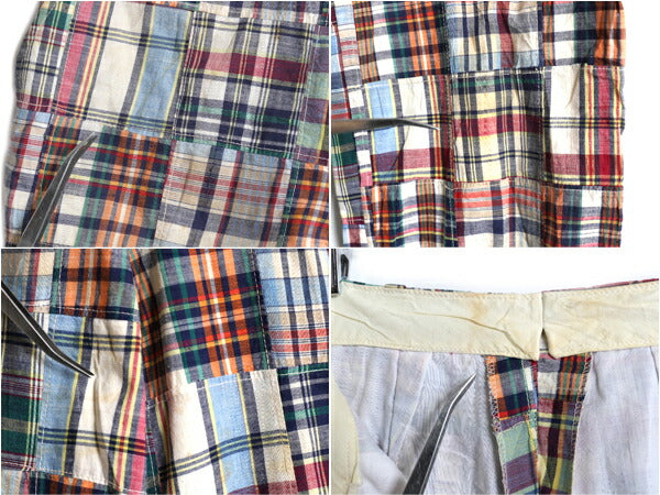 70s 80s ブルックスブラザーズ パッチワーク スラックス パンツ レディース XS 程/ ヴィンテージ マドラス チェック ストレート ノータック
