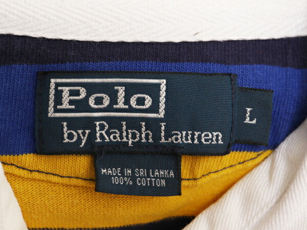 90s ポロ ラルフローレン ボーダー 長袖 ラガー シャツ メンズ L 古着 90年代 オールド ラグビー 長袖シャツ ヘビーウェイト ワンポイント