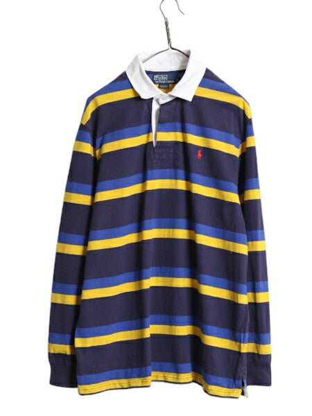 90s ポロ ラルフローレン ボーダー 長袖 ラガー シャツ メンズ L 古着 90年代 オールド ラグビー 長袖シャツ ヘビーウェイト ワンポイント