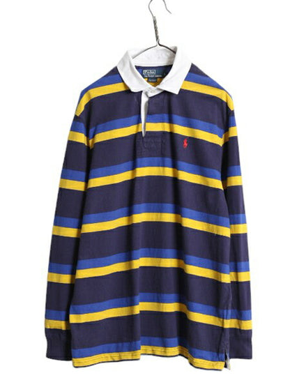 90s ポロ ラルフローレン ボーダー 長袖 ラガー シャツ メンズ L 古着 90年代 オールド ラグビー 長袖シャツ ヘビーウェイト ワンポイント