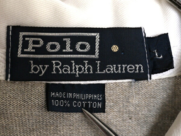 90s ポロ ラルフローレン 長袖 ラガー シャツ メンズ M / 古着 90年代 オールド ラグビー 長袖シャツ コットン ワンポイント ポニー刺繍 灰