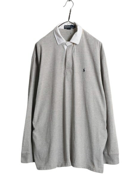 90s ポロ ラルフローレン 長袖 ラガー シャツ メンズ M / 古着 90年代 オールド ラグビー 長袖シャツ コットン ワンポイント ポニー刺繍 灰