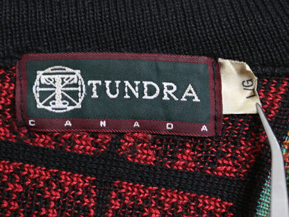 90s カナダ製 TUNDRA 3D 立体編み デザイン ニット セーター メンズ L オールド コットン 長袖ニット 総柄 マルチカラー カラフル ゆったり