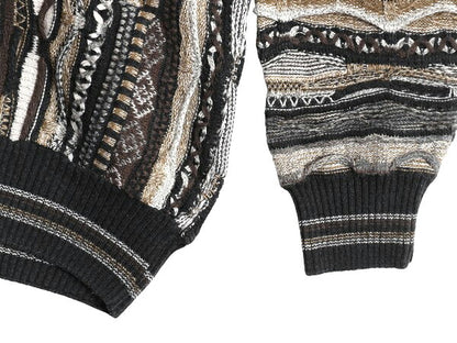 90s FLORENCE TRICOT 3D 立体編み デザイン ニット セーター メンズ L 古着 オールド コットン アクリル 総柄 マルチカラー クルーネック