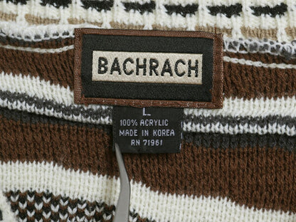 90s BACHRACH 3D 立体編み デザイン ニット セーター メンズ L / オールド アクリル 総柄 長袖ニット マルチカラー プルオーバー ゆったり