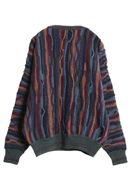 90s FLORENCE TRICOT 3D 立体編み デザイン ニット セーター メンズ L オールド コットン アクリル 長袖ニット クルーネック マルチカラー