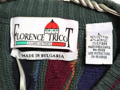 90s FLORENCE TRICOT 3D 立体編み デザイン ニット セーター メンズ L オールド コットン アクリル 長袖ニット クルーネック マルチカラー