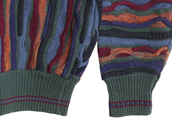 90s FLORENCE TRICOT 3D 立体編み デザイン ニット セーター メンズ L オールド コットン アクリル 長袖ニット クルーネック マルチカラー