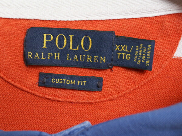 ポロ ラルフローレン ボーダー 長袖 ラガーシャツ メンズ XXL 古着 ラグビー シャツ 長袖シャツ ポロシャツ カットソー ボックス 細身 薄手