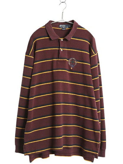 90s ポロ ラルフローレン 長袖 ポロシャツ メンズ XL / オールド 長袖シャツ ストレッチ コットン リブ編み ヘビーウェイト 大きいサイズ