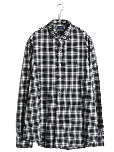 ポロ ラルフローレン チェック 長袖 シャツ メンズ XL / コットン ワイシャツ 大きいサイズ モノトーン シンプル カジュアル ワンポイント