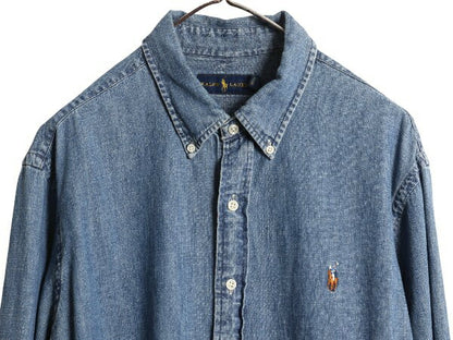 ラルフローレン ボタンダウン 長袖 デニム シャツ メンズ XL 古着 長袖シャツ コットン ワンポイント カジュアル シンプル 大きいサイズ BD