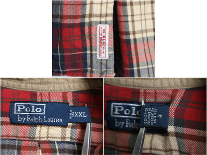 00s ポロ ラルフローレン フード付き チェック フランネル シャツ メンズ XXL 古着 長袖シャツ コットン パーカー ネルシャツ 大きいサイズ