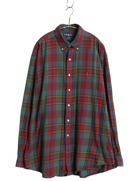 90s ラルフローレン チェック 長袖 ボタンダウン シャツ メンズ XL 古着 オールド ポロ 長袖シャツ コットン 大きいサイズ マルチカラー BD