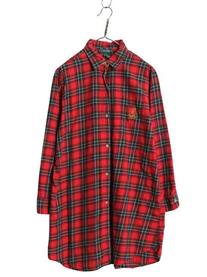 00s ローレン ラルフローレン チェック フランネル シャツ ワンピース レディース M / オールド 長袖シャツ ネルシャツ チュニック ひざ丈