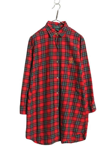 00s ローレン ラルフローレン チェック フランネル シャツ ワンピース レディース M / オールド 長袖シャツ ネルシャツ チュニック ひざ丈