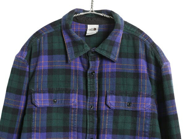 US企画 ノースフェイス チェック ヘビー フランネル シャツ メンズ XL アウトドア ネルシャツ 長袖シャツ コットン マチ付き 大きいサイズ