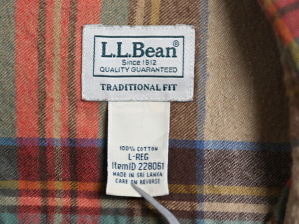 エルエルビーン チェック 長袖 ボタンダウン フランネル シャツ メンズ L 古着 長袖シャツ BD ネルシャツ コットン マルチカラー ゆったり