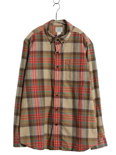 エルエルビーン チェック 長袖 ボタンダウン フランネル シャツ メンズ L 古着 長袖シャツ BD ネルシャツ コットン マルチカラー ゆったり