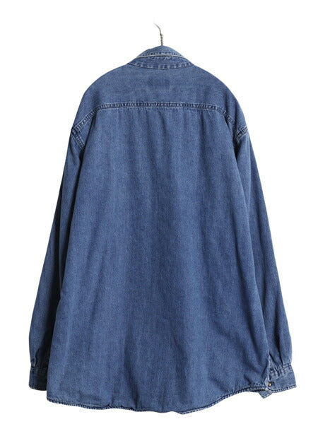 90s カベラス デニム シャツ メンズ XL / オールド 長袖 シャツ コットン チェック ライナー付き シンプル カジュアル 大きいサイズ ブルー