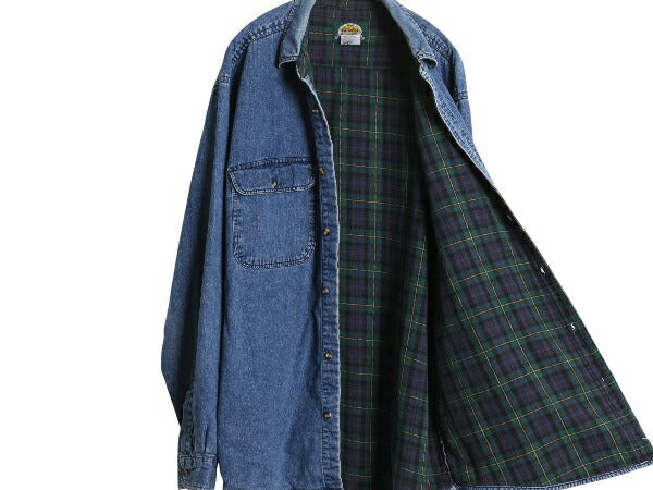 90s カベラス デニム シャツ メンズ XL / オールド 長袖 シャツ コットン チェック ライナー付き シンプル カジュアル 大きいサイズ ブルー