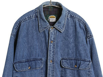 90s カベラス デニム シャツ メンズ XL / オールド 長袖 シャツ コットン チェック ライナー付き シンプル カジュアル 大きいサイズ ブルー
