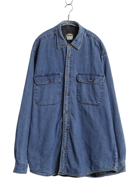 90s カベラス デニム シャツ メンズ XL / オールド 長袖 シャツ コットン チェック ライナー付き シンプル カジュアル 大きいサイズ ブルー