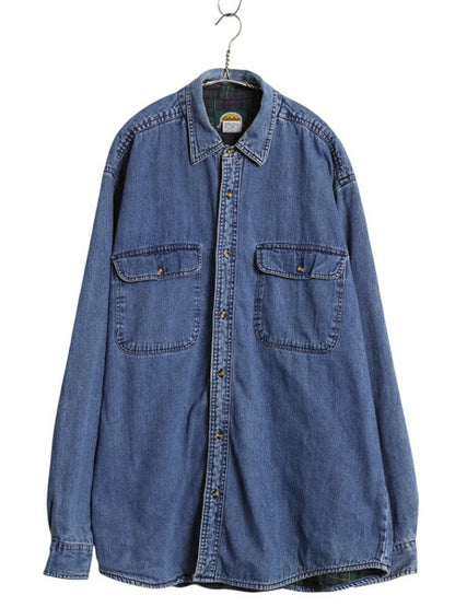 90s カベラス デニム シャツ メンズ XL / オールド 長袖 シャツ コットン チェック ライナー付き シンプル カジュアル 大きいサイズ ブルー