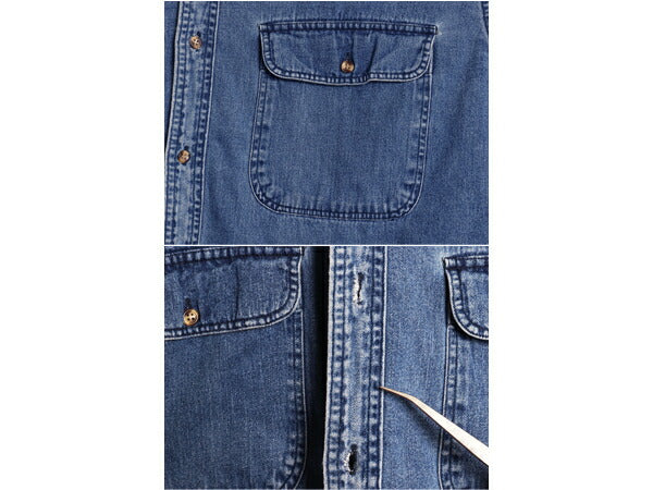 90s カベラス デニム シャツ メンズ XL / オールド 長袖 シャツ コットン チェック ライナー付き シンプル カジュアル 大きいサイズ ブルー