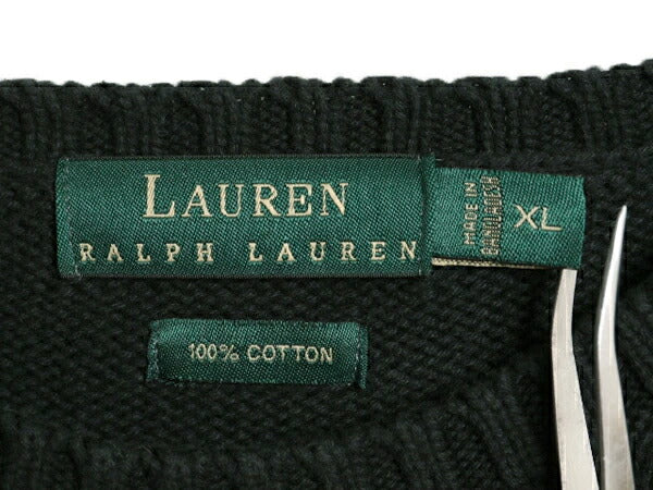 90s LAUREN ラルフローレン コットン ニット セーター レディース XL 古着 オールド ポロ 長袖ニット クルーネック シンプル 大きいサイズ