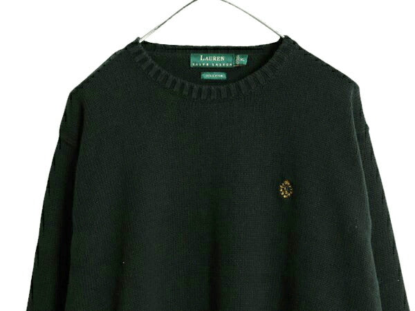 90s LAUREN ラルフローレン コットン ニット セーター レディース XL 古着 オールド ポロ 長袖ニット クルーネック シンプル 大きいサイズ