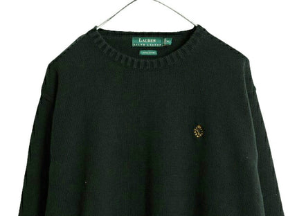 90s LAUREN ラルフローレン コットン ニット セーター レディース XL 古着 オールド ポロ 長袖ニット クルーネック シンプル 大きいサイズ