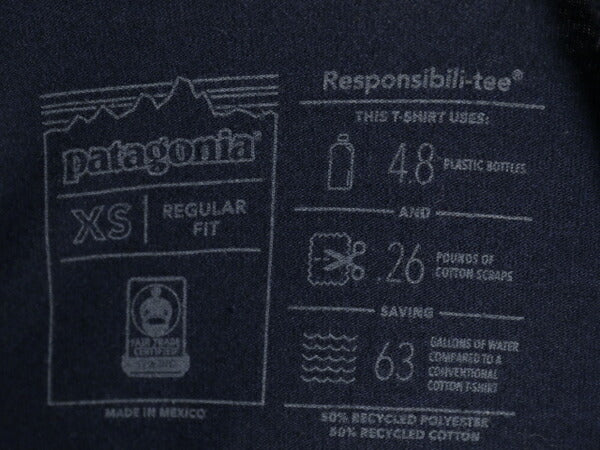 19年製 パタゴニア 両面 プリント 長袖 Tシャツ メンズ XS / 古着 Patagonia アウトドア ロンT ロングスリーブ ロゴT P6 バックプリント 紺