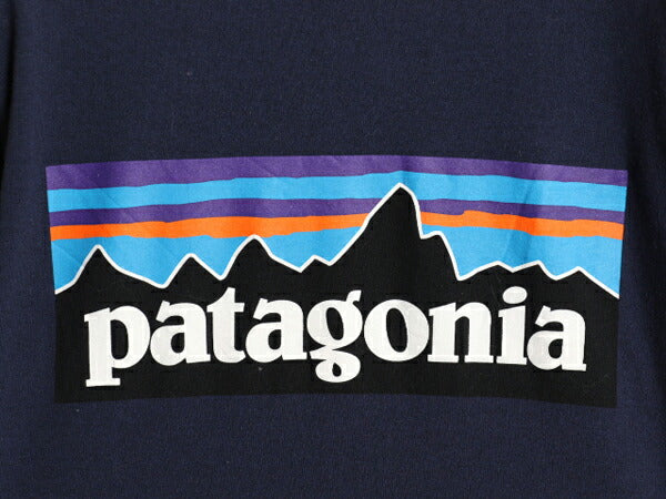 19年製 パタゴニア 両面 プリント 長袖 Tシャツ メンズ XS / 古着 Patagonia アウトドア ロンT ロングスリーブ ロゴT P6 バックプリント 紺