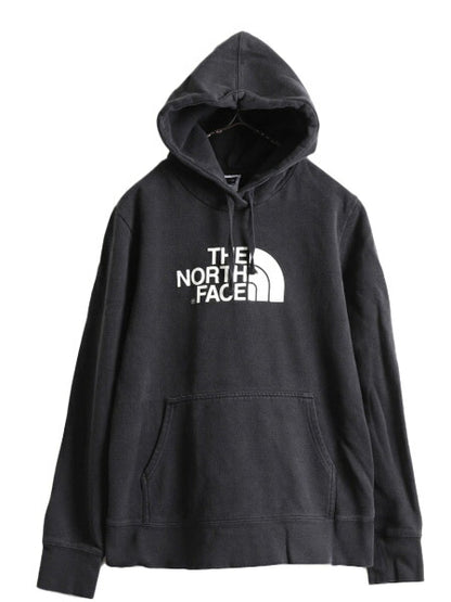 ノースフェイス プリント スウェット フード パーカー レディース L / 古着 The North Face プルオーバー 裏起毛 トレーナー アウトドア 黒