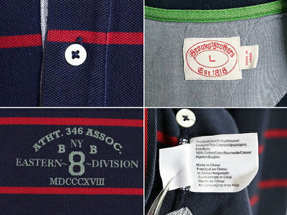 ブルックスブラザーズ ボーダー 鹿の子 長袖 ポロシャツ メンズ L 古着 Brooks Brothers 長袖シャツ ワンポイント ツートン コットン 紺 赤