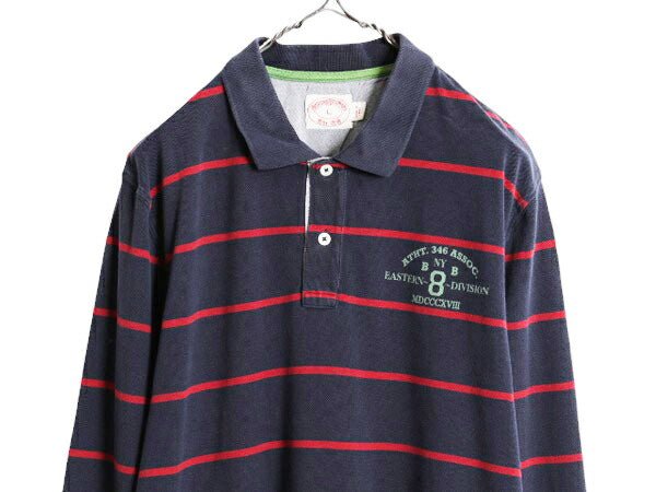 ブルックスブラザーズ ボーダー 鹿の子 長袖 ポロシャツ メンズ L 古着 Brooks Brothers 長袖シャツ ワンポイント ツートン コットン 紺 赤