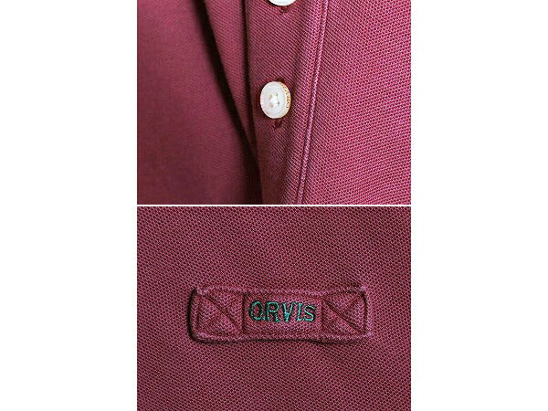 オービス 鹿の子 長袖 ポロシャツ メンズ L / ORVIS アウトドア 長袖シャツ ワンポイント ヘビーウェイト コットン バーガンディ シンプル