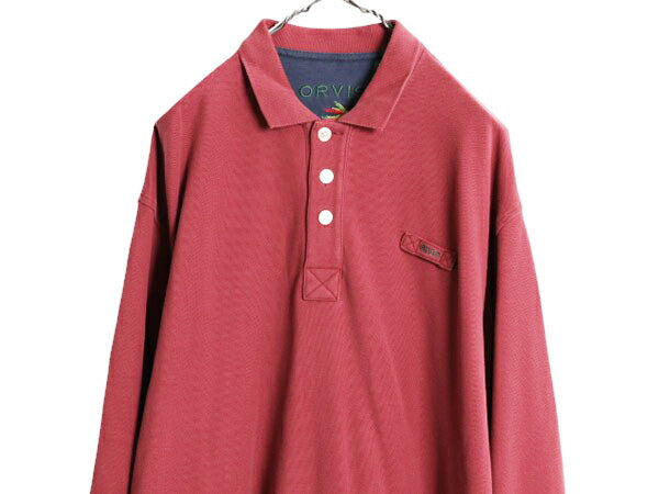 オービス 鹿の子 長袖 ポロシャツ メンズ L / ORVIS アウトドア 長袖シャツ ワンポイント ヘビーウェイト コットン バーガンディ シンプル