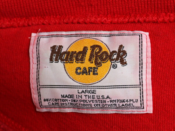 90s USA製 ハードロックカフェ スウェット メンズ レディース L 古着 90年代 Hard Rock CAFE ロゴ刺繍 企業 ヘビーウェイト トレーナー 赤
