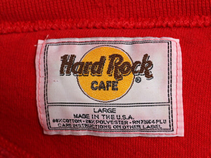 90s USA製 ハードロックカフェ スウェット メンズ レディース L 古着 90年代 Hard Rock CAFE ロゴ刺繍 企業 ヘビーウェイト トレーナー 赤