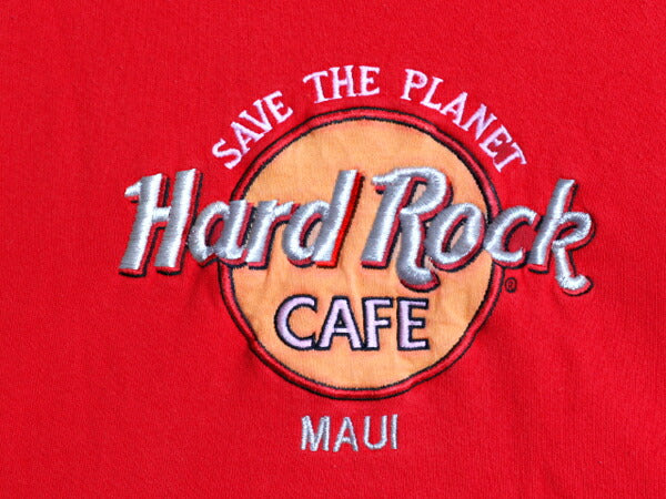 90s USA製 ハードロックカフェ スウェット メンズ レディース L 古着 90年代 Hard Rock CAFE ロゴ刺繍 企業 ヘビーウェイト トレーナー 赤