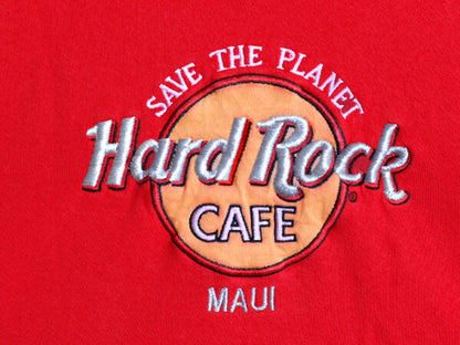 90s USA製 ハードロックカフェ スウェット メンズ レディース L 古着 90年代 Hard Rock CAFE ロゴ刺繍 企業 ヘビーウェイト トレーナー 赤