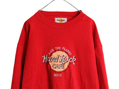 90s USA製 ハードロックカフェ スウェット メンズ レディース L 古着 90年代 Hard Rock CAFE ロゴ刺繍 企業 ヘビーウェイト トレーナー 赤