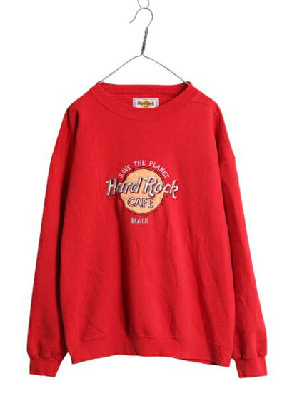 90s USA製 ハードロックカフェ スウェット メンズ レディース L 古着 90年代 Hard Rock CAFE ロゴ刺繍 企業 ヘビーウェイト トレーナー 赤