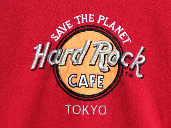 90s ハードロックカフェ スウェット メンズ レディース L 程 古着 90年代 Hard Rock CAFE ロゴ刺繍 企業 ヘビーウェイト トレーナー レッド