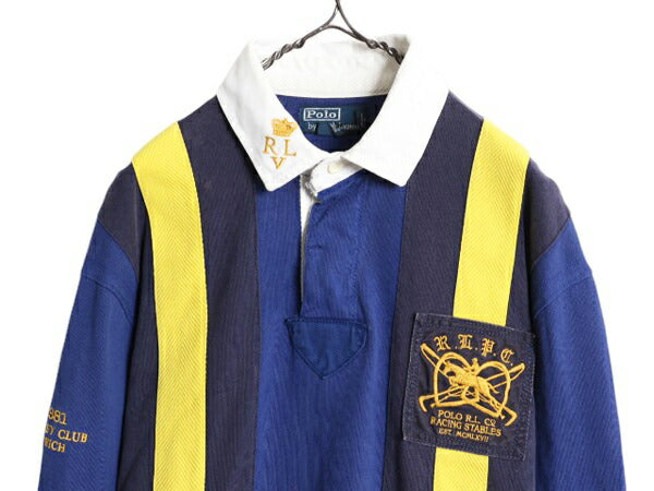 90s ポロ ラルフローレン 長袖 ラガー シャツ メンズ L / 90年代 オールド ラグビー 長袖シャツ ストライプ ヘビーウェイト ナンバリング