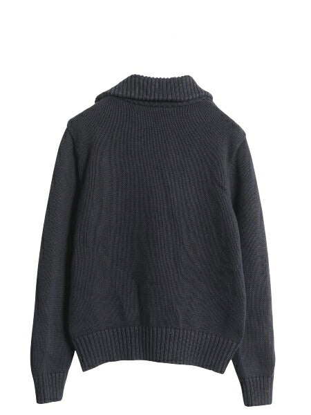 90s ローレン ラルフローレン ニット カーディガン ジャケット レディース XL 古着 オールド ポロ ハイネック コットン セーター 前開き 黒